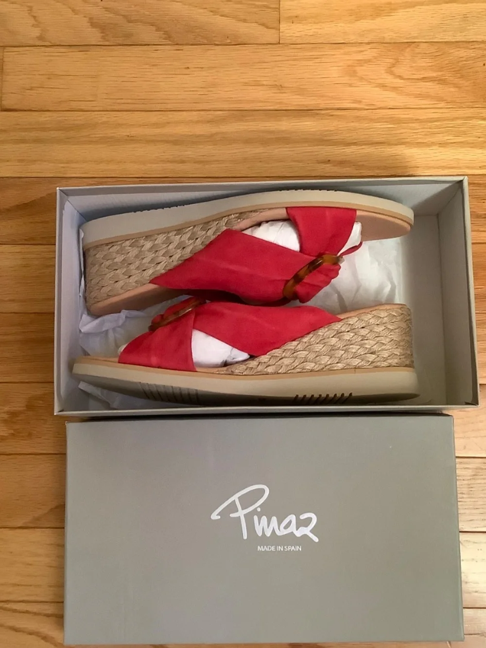 Pinaz Suede Slide Buckle Espadrilles Wedge Sandal Cherry SZ 9/ EU 40